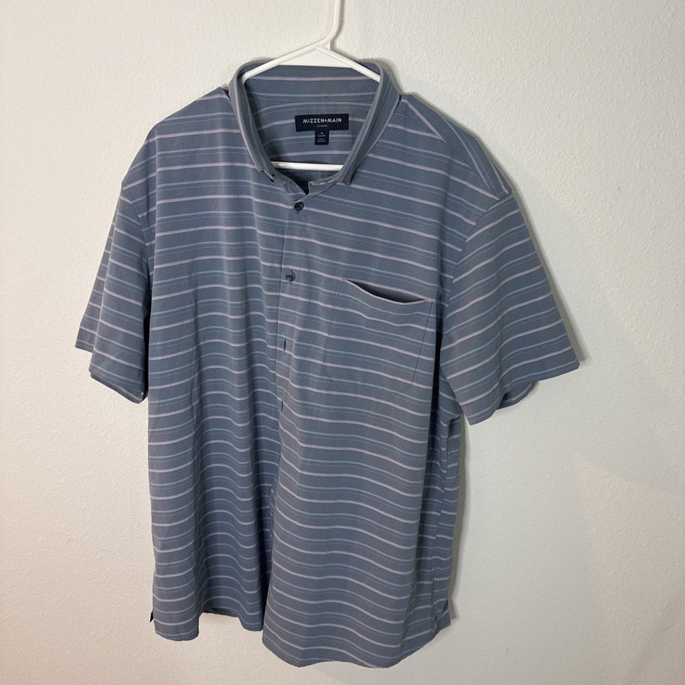 Mizzen + Main Leeward Blue Pink Striped Performance Summer Button Front Size XL